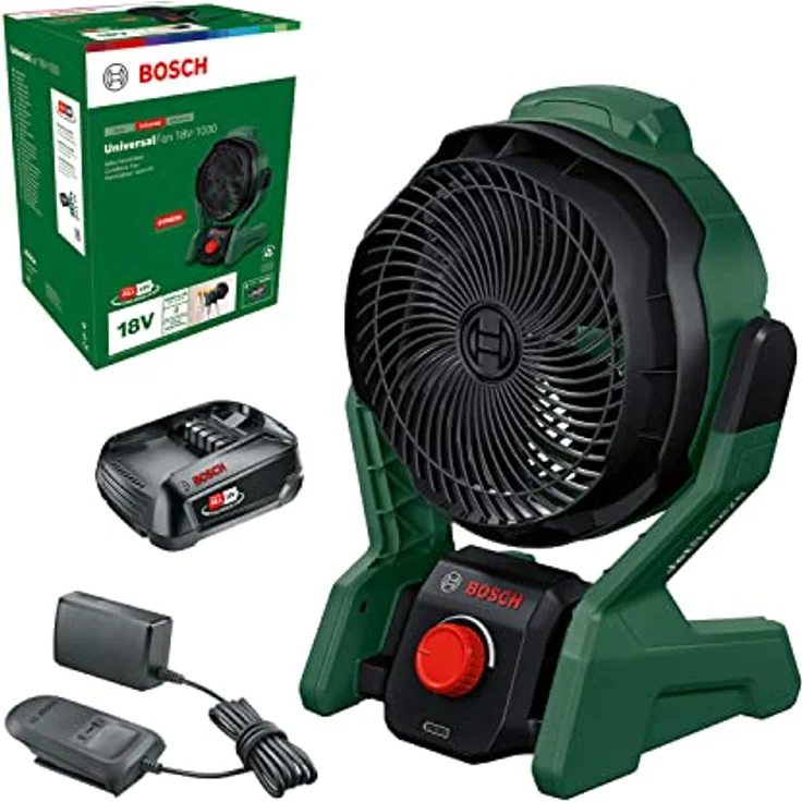 Bosch Akku-Ventilator UniversalFan 18V-1000 (1x 2,0Ah Akku 18-Volt-System; für Heimwerker, Camping und mehr; Luftvolumenstrom: 1.000 m³/h; im Karton) Testnote: sehr gut (Magazin: selbst ist der Mann) – Bild 1