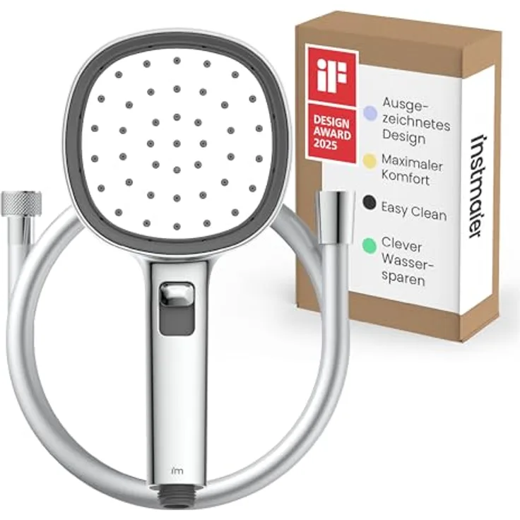 instmaier Handbrause Cleo, wassersparende Nebelfunktion, selbstreinigend mit iF Design Award 2025, inkl. 1,5 m Brauseschlauch