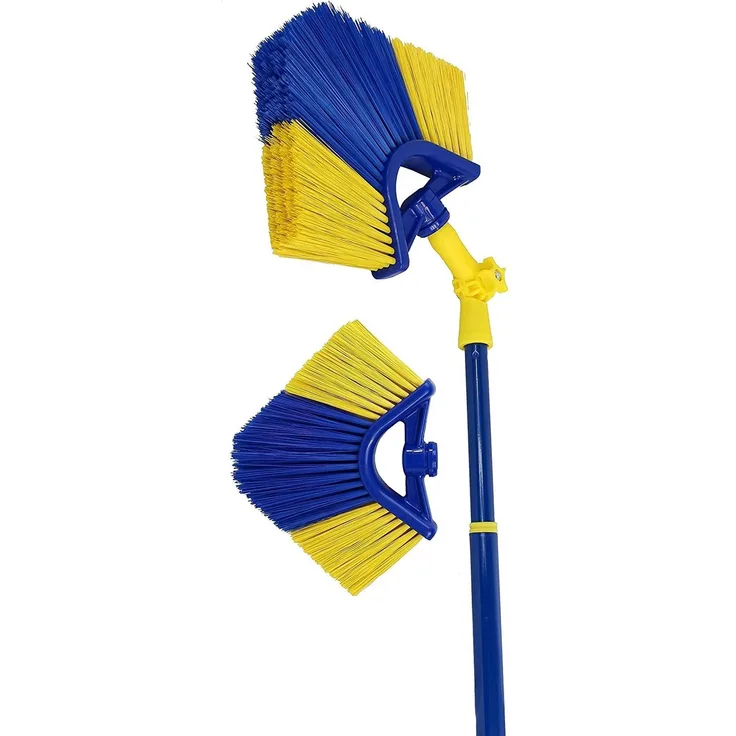 Pullach Hof Teleskopstiel Eckbesen-Set mit 4 Meter Teleskopstange, italienisches Grobgewinde, strapazierfähige Kunststoffborsten, blau