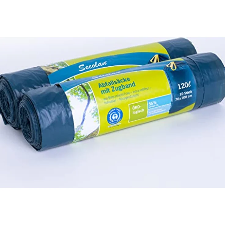 Secolan Abfallsack, mit Zugband, blau-schwarz, 120 Liter – Bild 5
