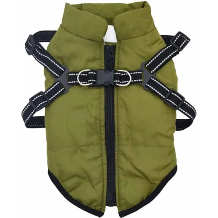 vidaXL Hundemantel mit Geschirr Wasserdicht Reflektierend Armeegrün M, Outdoor-Hundebekleidung mit verstellbarem Geschirr und Reflektorstreifen – Bild 4