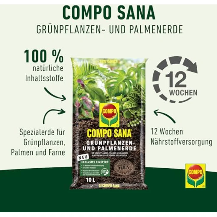 COMPO Sana Grünpflanzen- und Palmenerde 10 Liter – Bild 2