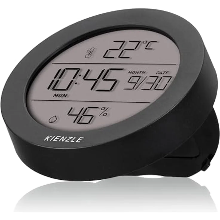 Kienzle Thermo-Hygrometer Ø 6,7 cm, präziser Temperatur- und Luftfeuchtigkeitsmesser mit Uhrzeit und Datum, Schwarz – Bild 5