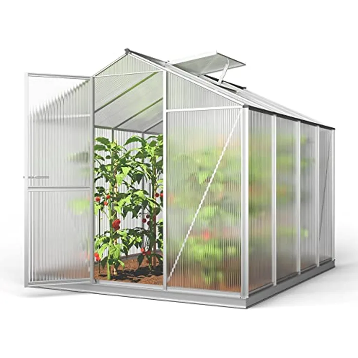 GFP Gewächshaus ECO 4 Alu-Rahmen 192x256 cm 8 mm Doppelstegplatten, mit Fundamentrahmen automatischer Fensteröffner - Made in Austria