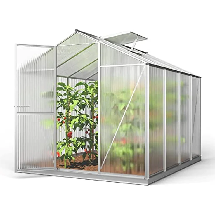 GFP Gewächshaus ECO 4 Alu-Rahmen 192x256 cm 6 mm Doppelstegplatten, mit Fundamentrahmen automatischer Fensteröffner - Made in Austria – Bild 1