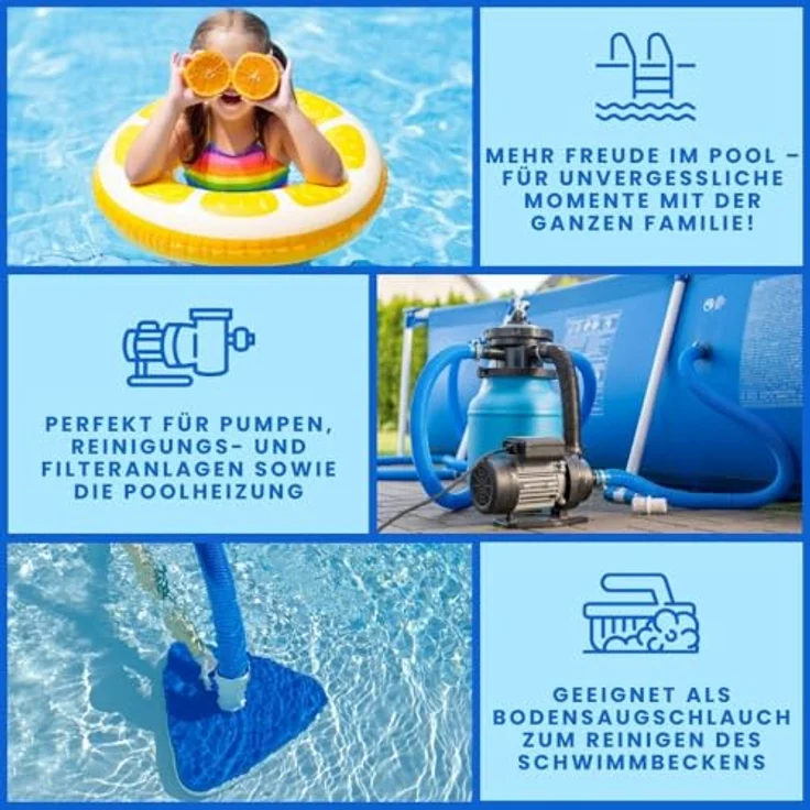 Aquaone Poolschlauch 6 Meter, 32mm 1 1/4" Solarschlauch mit 1,5m Muffenabstand, chlor- und UV-beständig – Bild 3