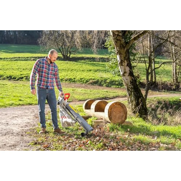 Ikra 3-in-1 Laubsauger + Laubbläser, Akku-Gerät mit 210 km/h Blasgeschwindigkeit, grau-rot, inkl. 45-Liter-Auffangbeutel und Schnellader – Bild 7