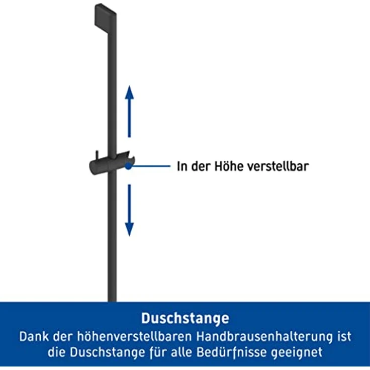 Duravit Universal Duschstange, Brausestange mit höhenverstellbarer Handbrausehalterung, variable Duschstange (700 mm), Schwarz Matt – Bild 3