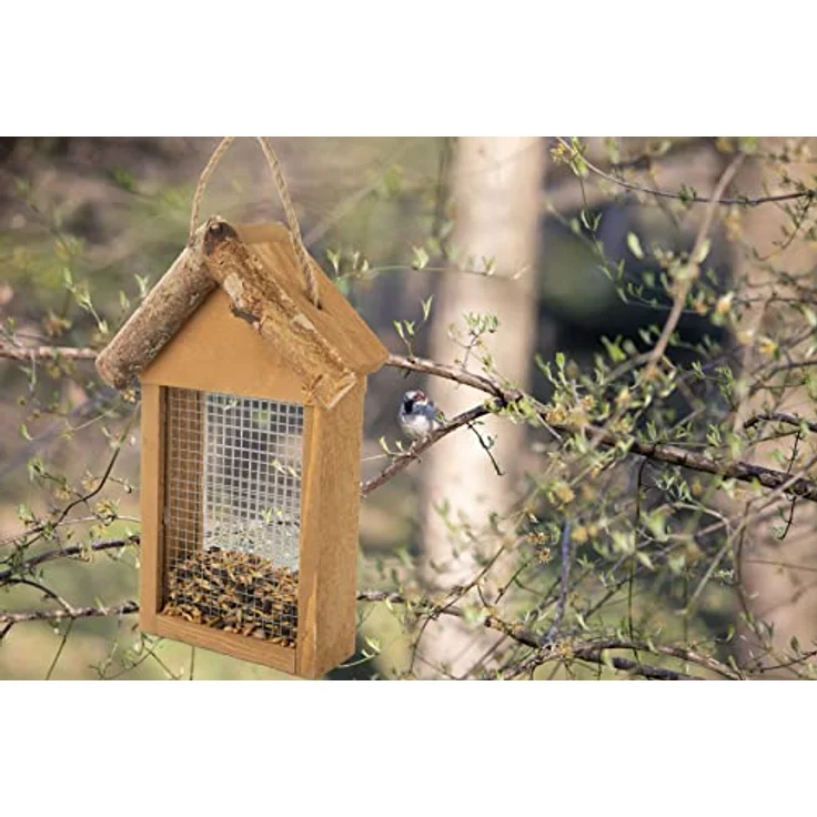 Vogelfutterspender mit Gitter 2er Set, Vogelfutterstation Farbe :Dunkelbraun und Hellbraun, Dimension: 27 cm*17 cm*8 cm, Made in EU – Bild 5