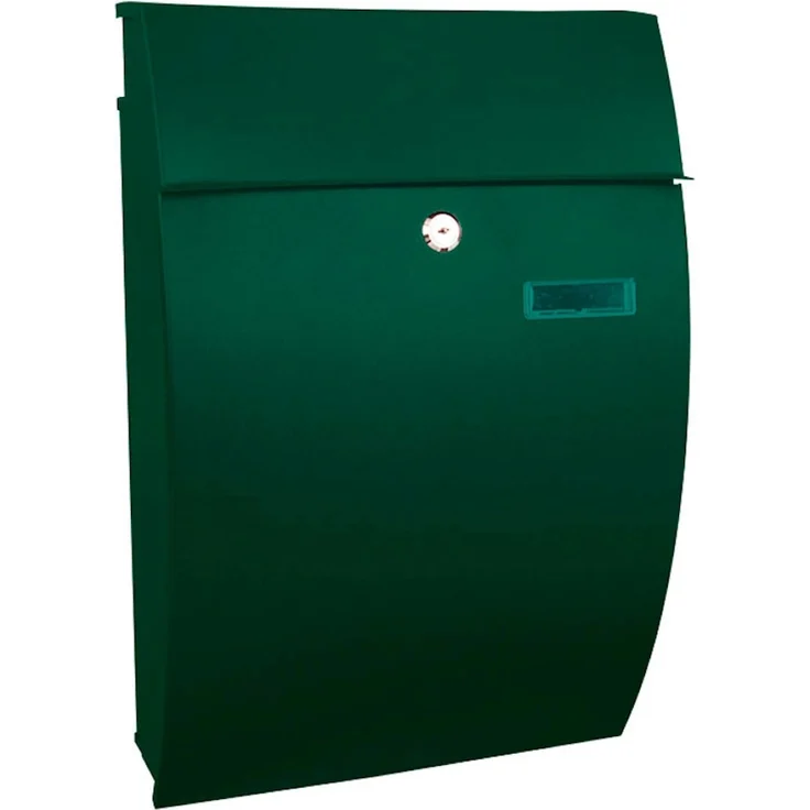 PROREGAL Wandbriefkasten Geronan, mit Namensschild, HxBxT 48 x 32,2 x 15,5 cm, Einwurföffnung 24 x 4 cm, pulverbeschichteter Stahl, grün