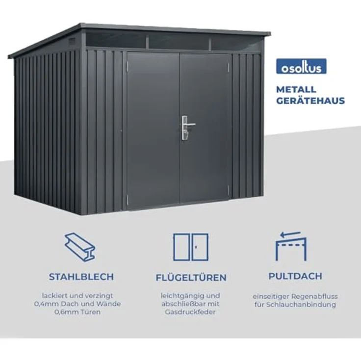 osoltus Premium Metall Gerätehaus Skylight 8.6㎡ 307cm x 280cm - Grüne Gartenlaube mit rostfreiem Metallkonstrukt – Bild 5