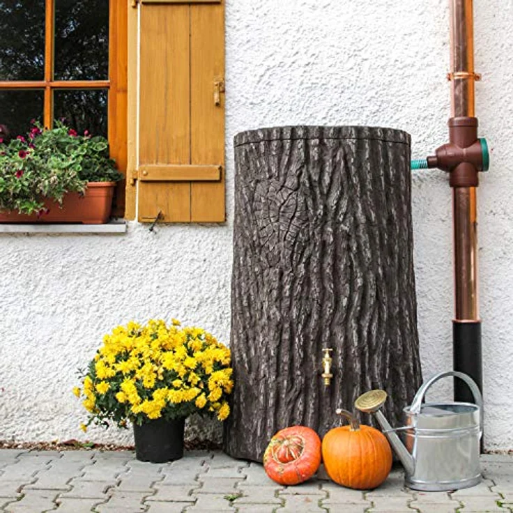 Prosperplast Regentonne Evergreen Lite 300 Liter braun, UV- und witterungsbeständig, kindersicherer Deckel, Messinggewinde – Bild 2