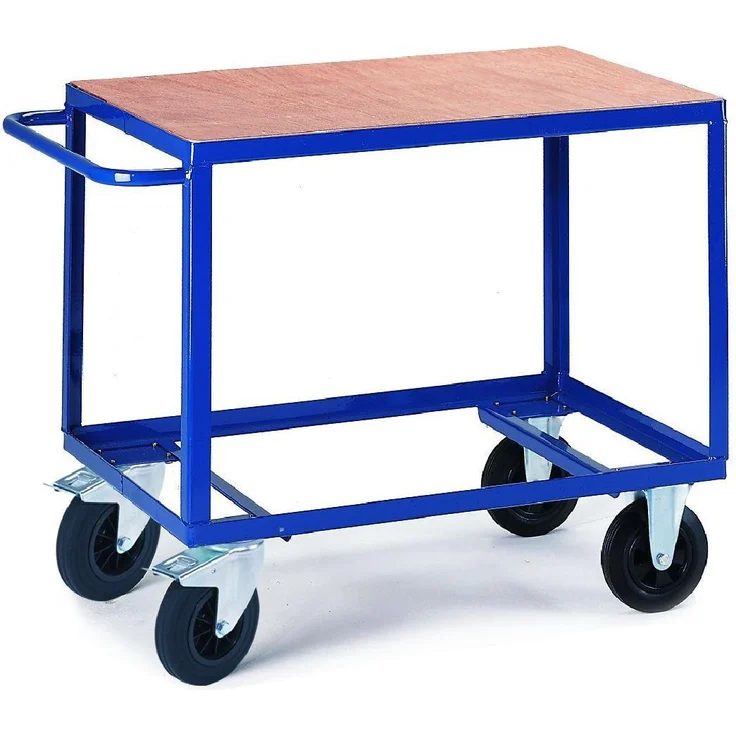 Rollcart Rollcart, Transportwagen, Tischwagen, 500 kg Tragkraft, pulverbeschichtet in Enzianblau, Ladefläche 1200 x 800 mm aus MDF mit Buche-Dekor