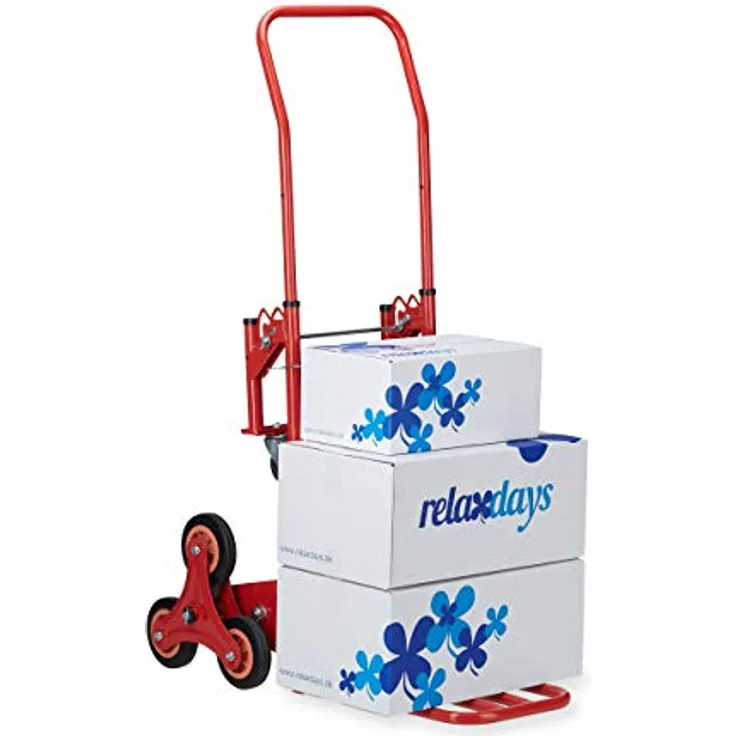 Relaxdays Treppensteiger bis 50 kg/150 kg Traglast, multifunktionale Transportkarre, 2in1, Profi, rot, Standard