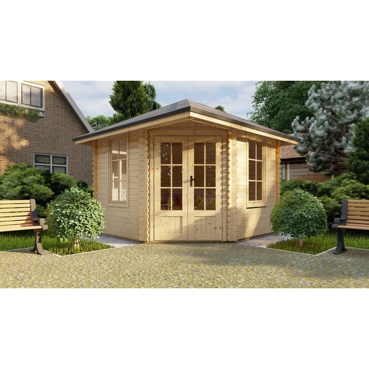 Finn Art Blockhaus Gartenhaus Schweden 31, 3x3m 5-Eck Holz, 28mm Wandstärke, mit Fußboden, ohne Dacheindeckung