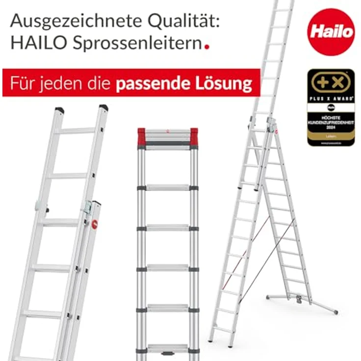 Hailo HobbyLOT 3-teilige Alu-Kombileiter, 3 x 9 Sprossen, belastbar bis 150 kg, mit LOT-System, ausziehbare Anlegeleiter – Bild 5