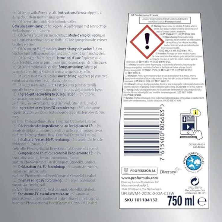Diversey Cif Professional Cream Original Allzweckreiniger, mikrokristalline Rezeptur für streifenfreie Sauberkeit – Bild 4