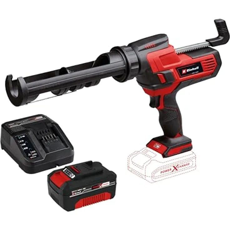 Einhell Akku-Kartuschenpistole TE-SG 18/10 Li, 310 ml für Kartuschen, 2000 N Auspresskraft, rot/schwarz, mit LED-Licht und einstellbarer Auspressgeschwindigkeit, inkl. 1x 4,0 Ah Akku