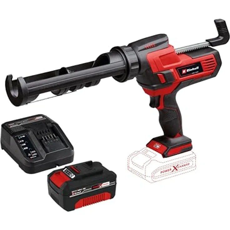 Einhell Akku-Kartuschenpistole TE-SG 18/10 Li, 310 ml für Kartuschen, 2000 N Auspresskraft, rot/schwarz, mit LED-Licht und einstellbarer Auspressgeschwindigkeit, inkl. 1x 4,0 Ah Akku – Bild 1