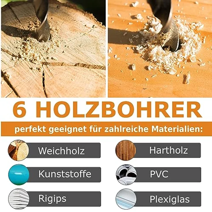 Jb - Perfect Holzbohrer Set 30cm, 6-teilig Spiralbohrer für Bohrmaschine Ø 6-8-10-12-13-14mm, HSS-Stahl, optimal für Holz und Kunststoff – Bild 3