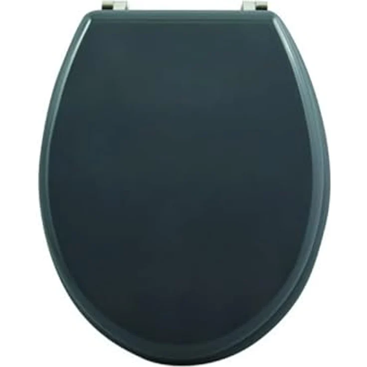 MSV WC-Sitz MDF, 45 cm x 37 cm x 5,6 cm, dunkelgrau, feuchtigkeitsbeständig mit stabilen Edelstahlscharniere – Bild 1