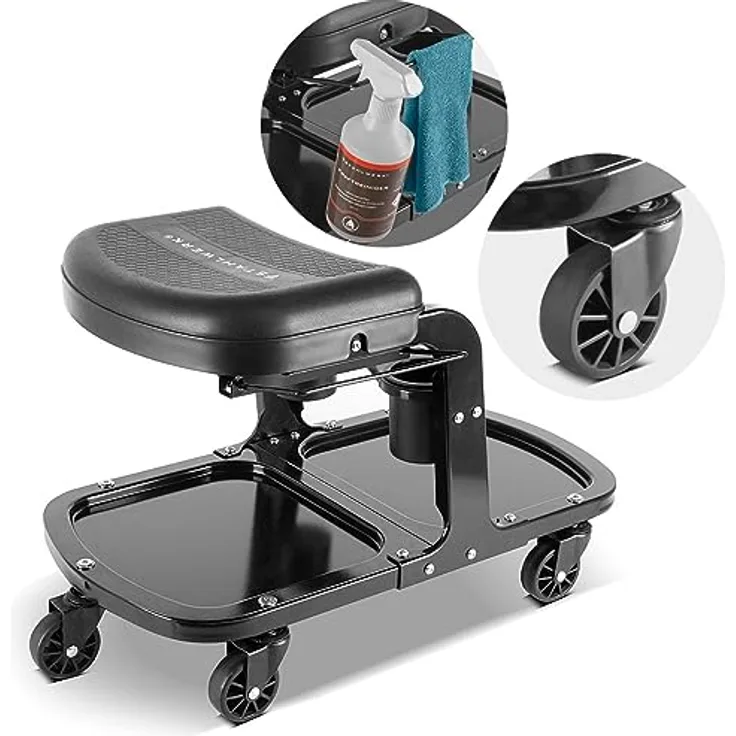 Stahlwerk Werkstatthocker WRS-135 ST, Werkstatt-Rollsitz bis 135 kg belastbar mit Dosenhaltern und Werkzeughalter, pulverbeschichtet