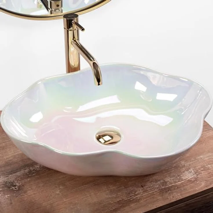 Rea Akoya Pearl Aufsatzwaschbecken, 500 x 380 x 130 mm, freistehend, Keramik, weiß, Ablaufloch 45 mm – Bild 2