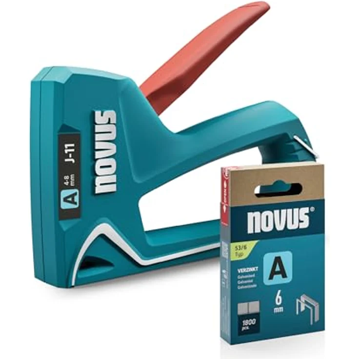Novus Tools J-11 030-0455 Handtacker, leicht und handlich für Klammern 4-8mm, inkl. 1800 Feindrahtklammern – Bild 1