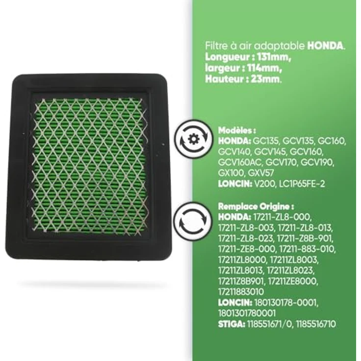 Greenstar 5386 Honda-Luftfilter, anpassbar, für Motoren GC135 - GCV135 - GC160 - GCV140 - GCV160 - GCV190 – Bild 6