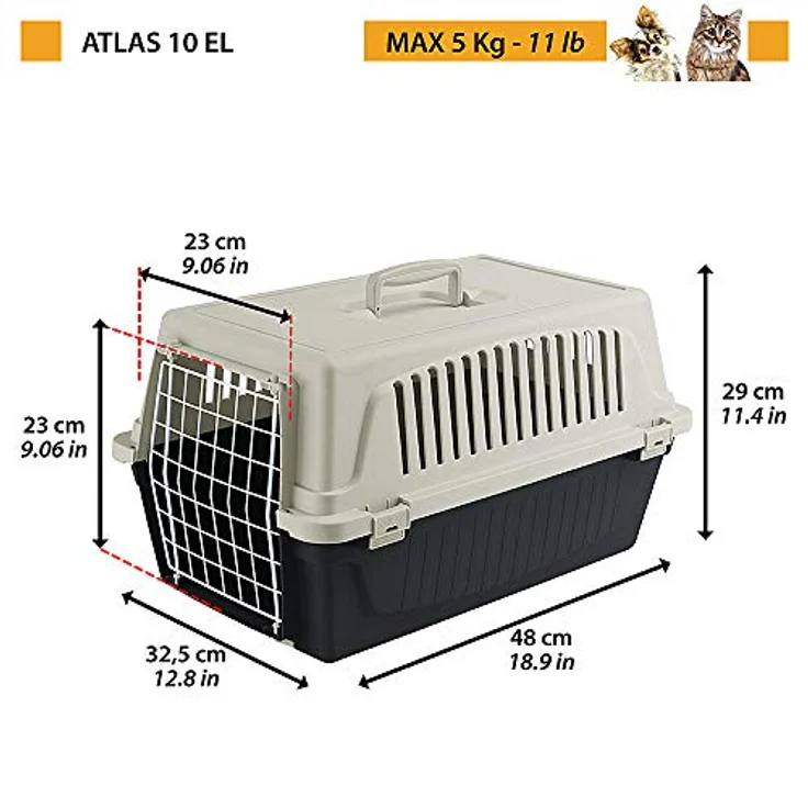 Ferplast Transportbox für kleine Hunde und Katzen Atlas 10 EL, Transportbox für Tiere, robuster Kunststoff, Tür aus kunststoffbeschichtetem Stahl, Lüftungsgitter, 32,5 x 48 x 29 cm, schwarz – Bild 2