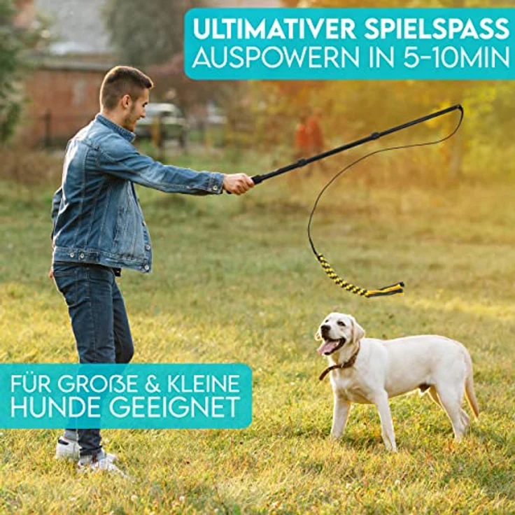 HUND IST KÖNIG® Reizangel Hunde - Profi Reizangel für Hunde für ultimativen Spielspaß & körperliche Auslastung - Hochwertige Reizangel Hund inkl. 2 Tauen + Ersatzseil + eBook - robust & leicht – Bild 3