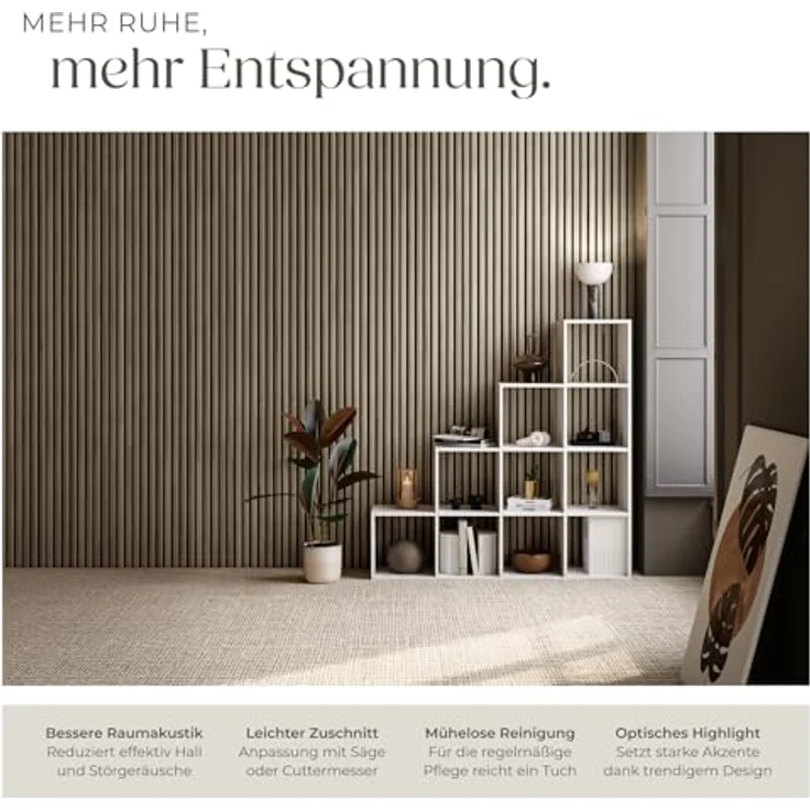 tectake® 3D Akustikpaneele Eiche dunkel, hochwertige Wandpaneele mit exzellenter Schallabsorption, 120 x 60 x 2,1 cm, 2er Set – Bild 3