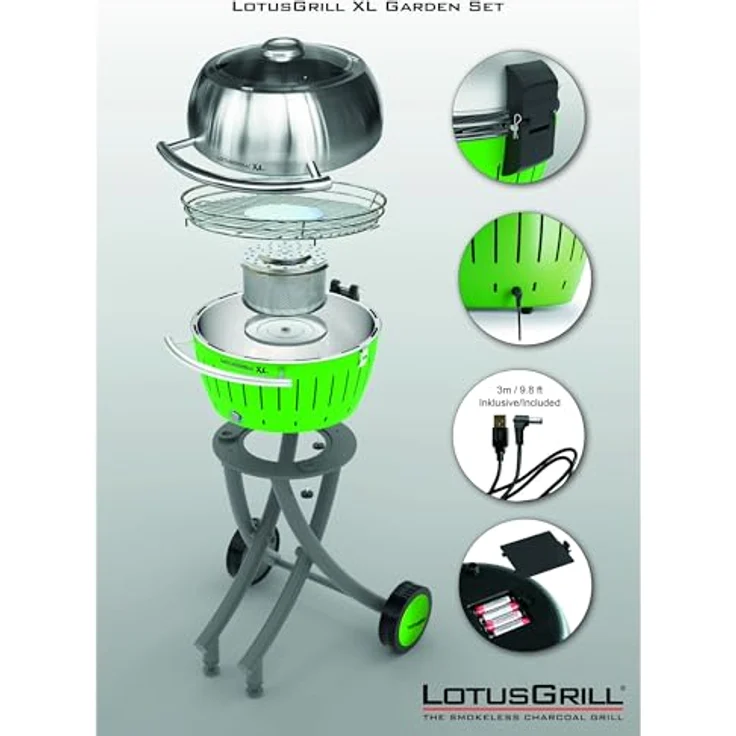 LotusGrill XL Gartengrill Set Limettengrün - Grillwagen mit Grillhaube XL aus Edelstahl, Pflaumenlila - Integriertes Thermometer und Sichtglaseinsatz – Bild 4