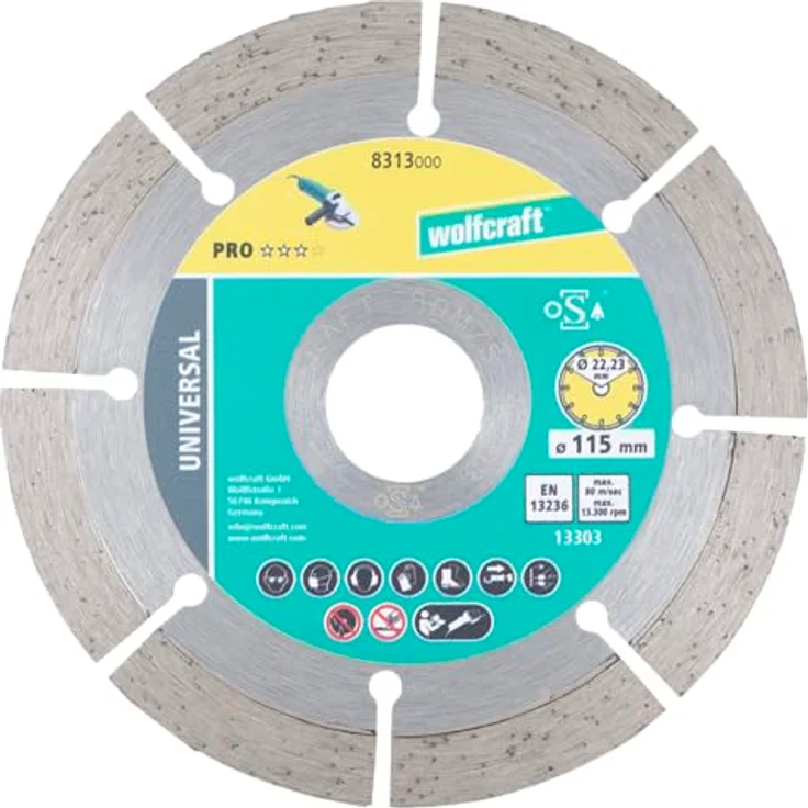 wolfcraft Diamant-Trennscheibe PRO UNIVERSAL I 8313000, segmentiert für Mauerwerk und Betonerzeugnisse, Ø 115mm, 10mm Segmenthöhe – Bild 1