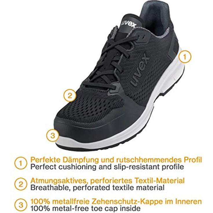 Uvex Safety, Sicherheitshalbschuh S1, metallfrei, ESD, rutschhemmend, Fach für Chromallergiker, Größe 40 – Bild 2