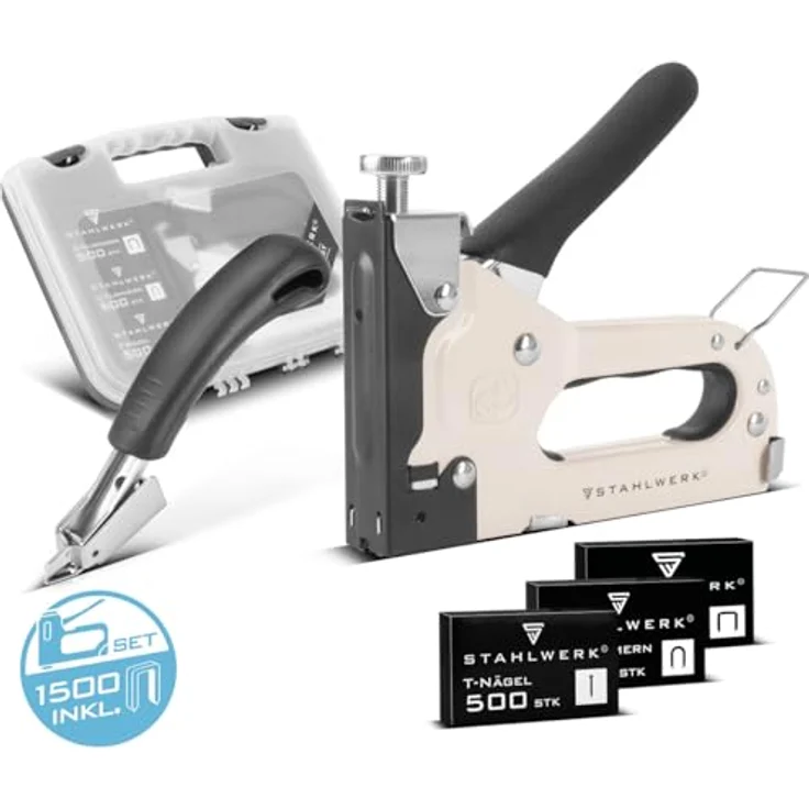 STAHLWERK Handtacker Set HTS-100 ST, inklusive Klammerentferner, 1500 Klammern (500 D-Klammern, 500 U-Klammern, 500 T-Nägel) für professionelle Anwendungen – Bild 2