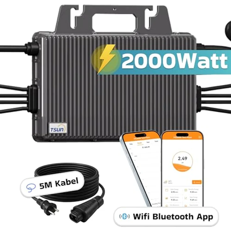 SUNNIVA TSUN Mikro-Wechselrichter 2000W TSOL-MS2000, wetterfest IP67, 4 MPPT, Bluetooth & WiFi, inkl. 5m Anschlusskabel – Bild 2