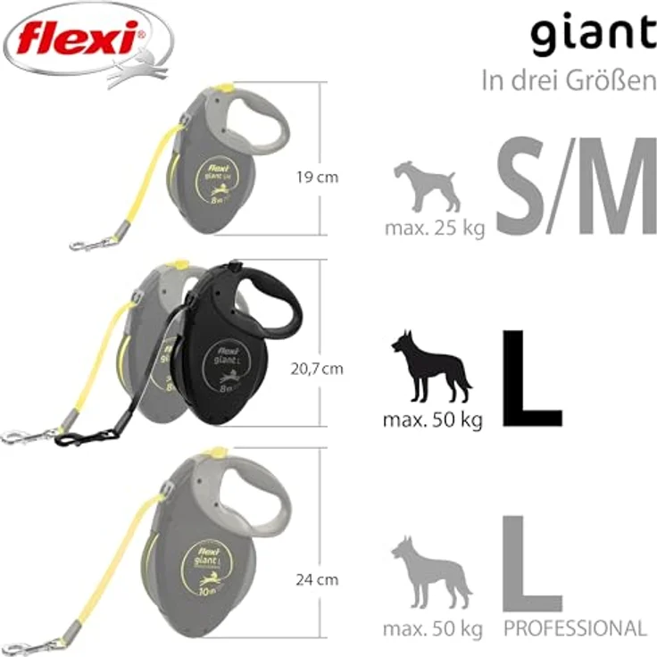flexi Giant Black Edition Roll-Leine, 8 m Gurt für Hunde bis 50 kg, schwarz – Bild 5