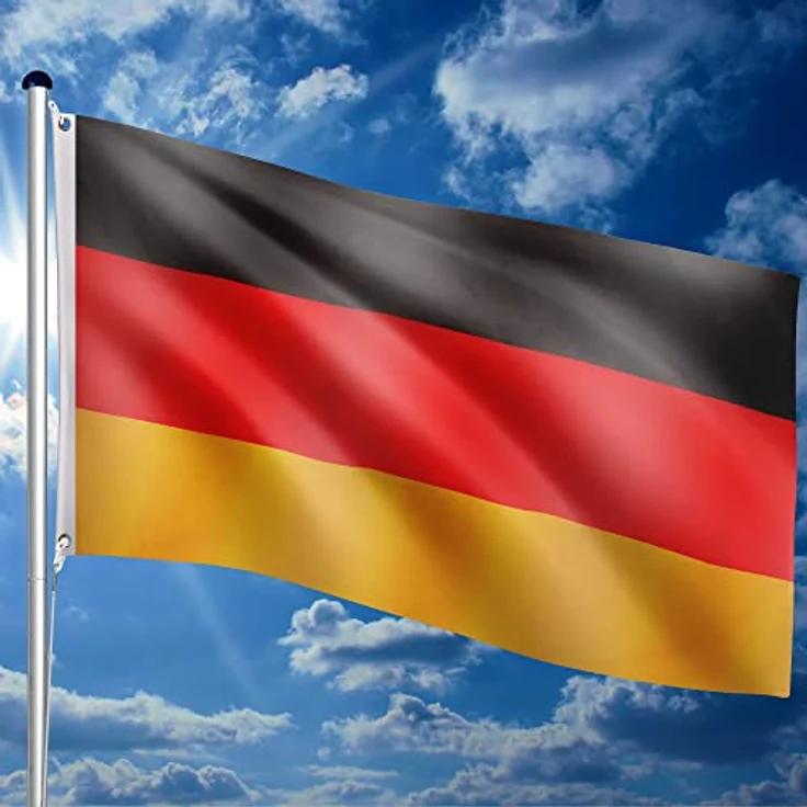 FLAGMASTER Teleskop Fahnenmast Aluminium 6,50m, 5-Fach höhenverstellbar, 30 Verschiedene Fahnen zur Wahl, Komplettset mit Bodenhülse in Silber – Bild 5