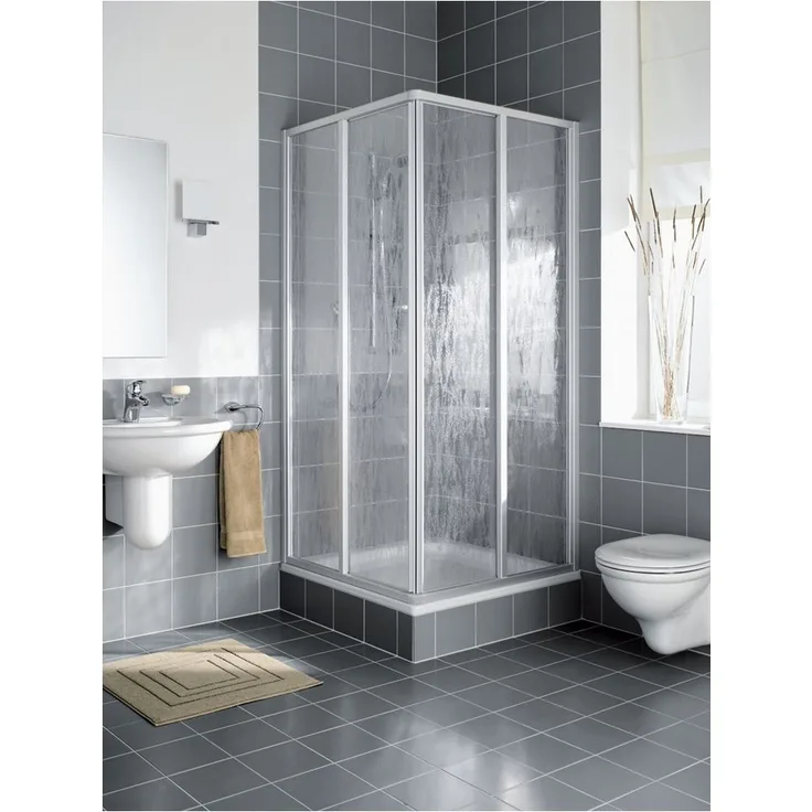 Kermi Nova 2000 ED2 Eckeinstieg, 2-teilig mit Gleittüren, verstellbar, aus Kunststoffglas, eloxiertes Aluminium, 670-692 mm