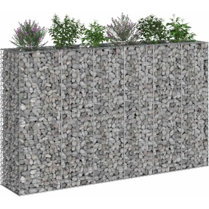 vidaXL Gabionen Hochbeet 3 pcs Silber, Rechteckig 250 x 50 x 150 cm, Langlebig, Wetterfest, Sichtschutzpaneele für Garten und Terrasse – Bild 1