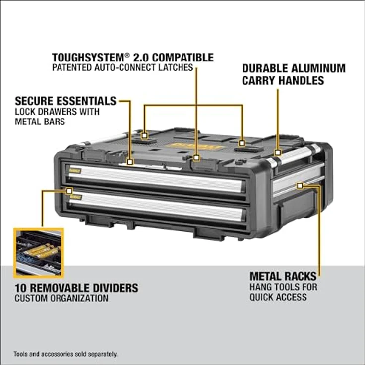 Dewalt ToughSystem dxl Modul mit zwei Schubladen, robuster Kunststoff-Korpus, kompatibel mit ToughSystem 1.0 und 2.0 – Bild 5