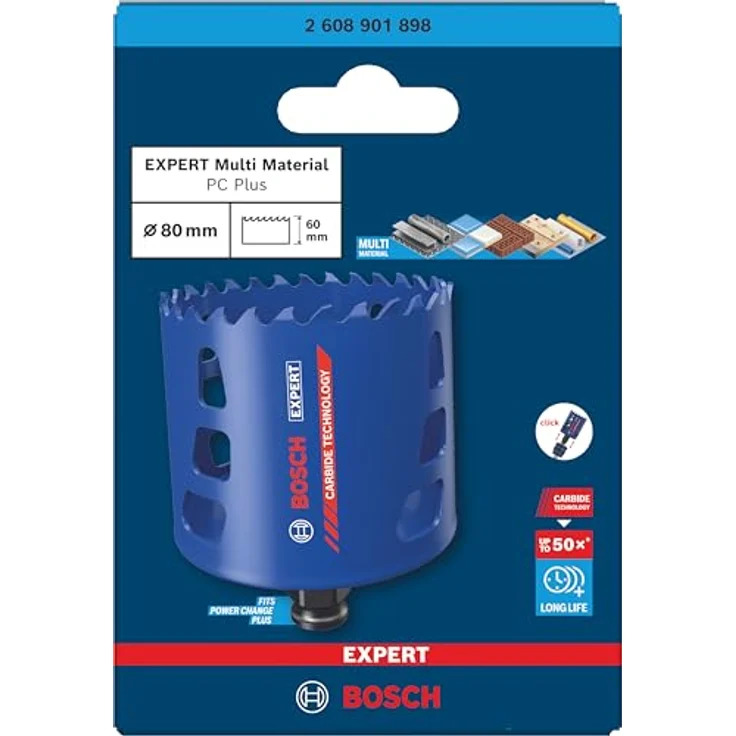 Bosch EXPERT Multi Material Power Change Plus-Lochsäge, Ø 80 mm für Holz, Metall und Ziegelstein, überragende Lebensdauer, Professional Zubehör Bohrmaschine – Bild 2