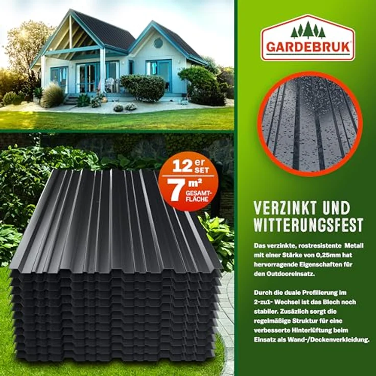 Deuba 12 x Profilblech Trapezblech 129cm x 45cm = 7 m² -Dachblech für Gerätehaus Anthrazit - Preisvergleich – Bild 2