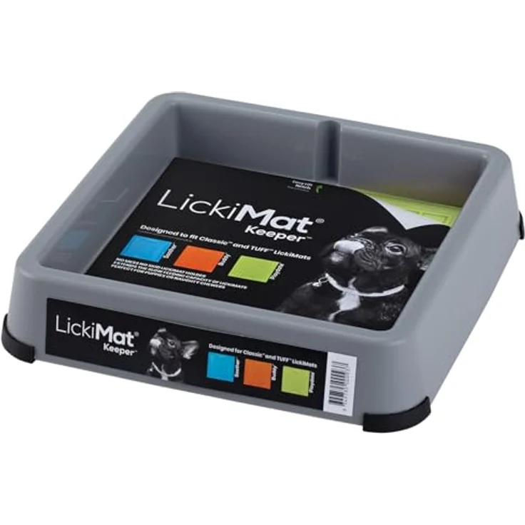 LickiMat Futternapf Keeper, grauer Fressnapf mit Gummifüßen und hochziehbarer Aussparung, 25,3 x 25,3 x 5 cm – Bild 3