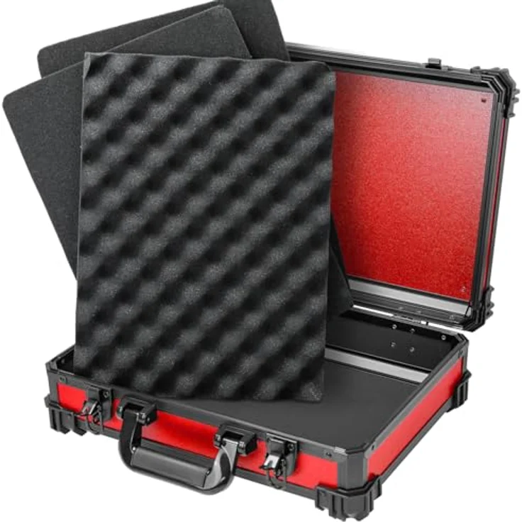 HMF Universalkoffer, Transportkoffer mit Noppen- & Rasterschaumstoff, 39 x 29 x 12 cm, rot, für Kamera und Tabletop-Miniaturen – Bild 5