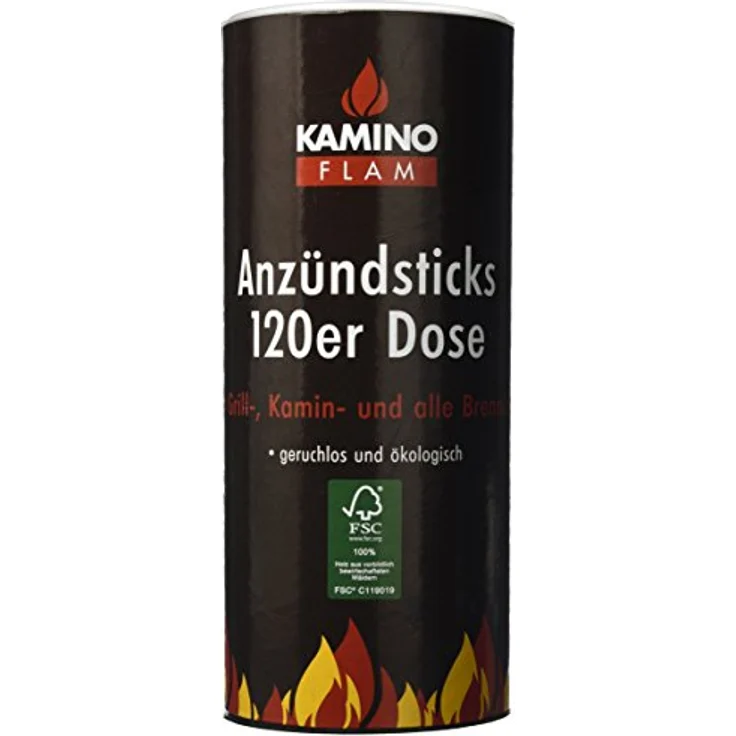 Kamino-Flam Anzündsticks - 120 Anzünder in handlichen Dose - Feuersticks brennen 5-6 Minuten - Anzündscheit für Grill - Kamin - Ofen - Anzündbrikettsticks geruchlos & ökologisch - Kaminanzünder – Bild 2