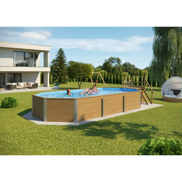 Weka Massivholzpool-Set Barbados 850 x 376 x 116 cm, Sandfilteranlage inklusive, kesseldruckimprägniertes Holz, Uni blau