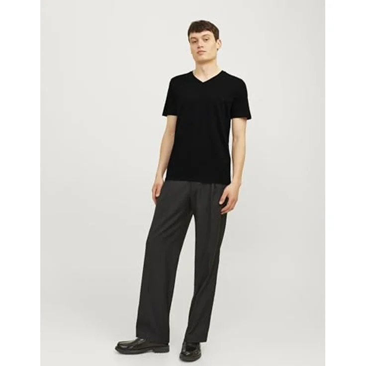 Jack & Jones Basic V-Shirt für Herren, schwarzes Arbeitsshirt aus hochwertigem Jerseystoff, Größe XL – Bild 5