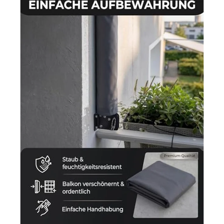 paramondo SkyLine Privacy Balkonfächer 140 x 140 cm, anthrazit – Sicht- und Sonnenschutz, faltbar, wetterfest, UV-beständig, Windschutz – Bild 7